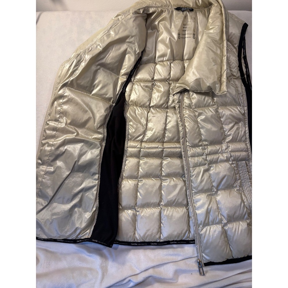 Calvin Klein Performance Metallic Gold Puffer Vest Black Side Panels Medium - Picture 5 of 7